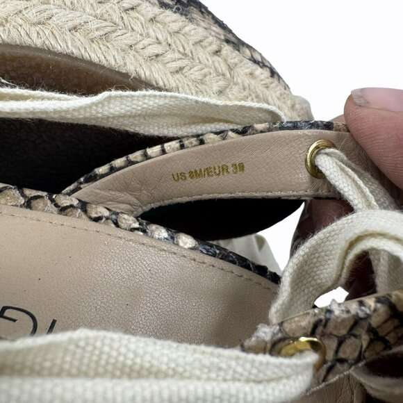 Via Spiga Snakeskin‎ Espadrille Wedge Sandals Womens Size 8 Beige & Black Canvas - Picture 6 of 7